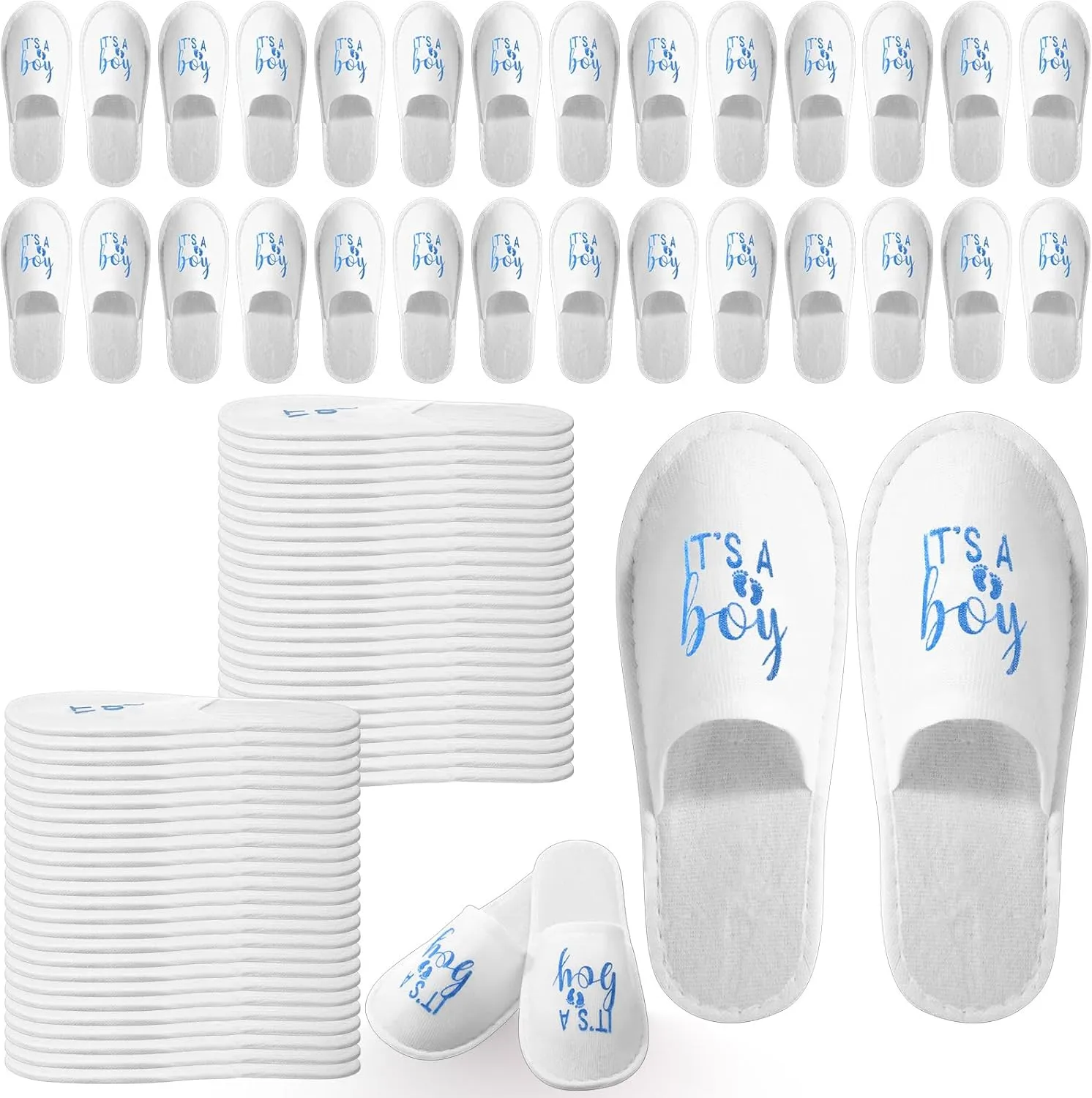 Toulite 25 Pairs Baby Shower Slippers Favors for Guest Bulk Disposable White Slippers, Us Men Size 10, Women 11