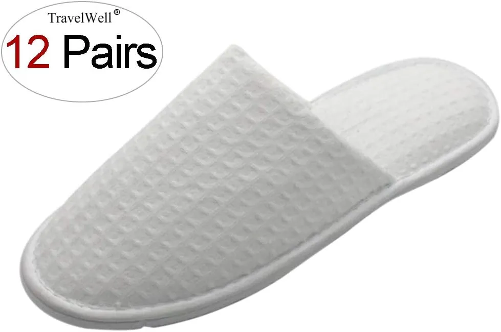 TRAVELWELL Closed Toe Spa Slippers Hotel Unisex for Women and Men 12 Pairs per Case
