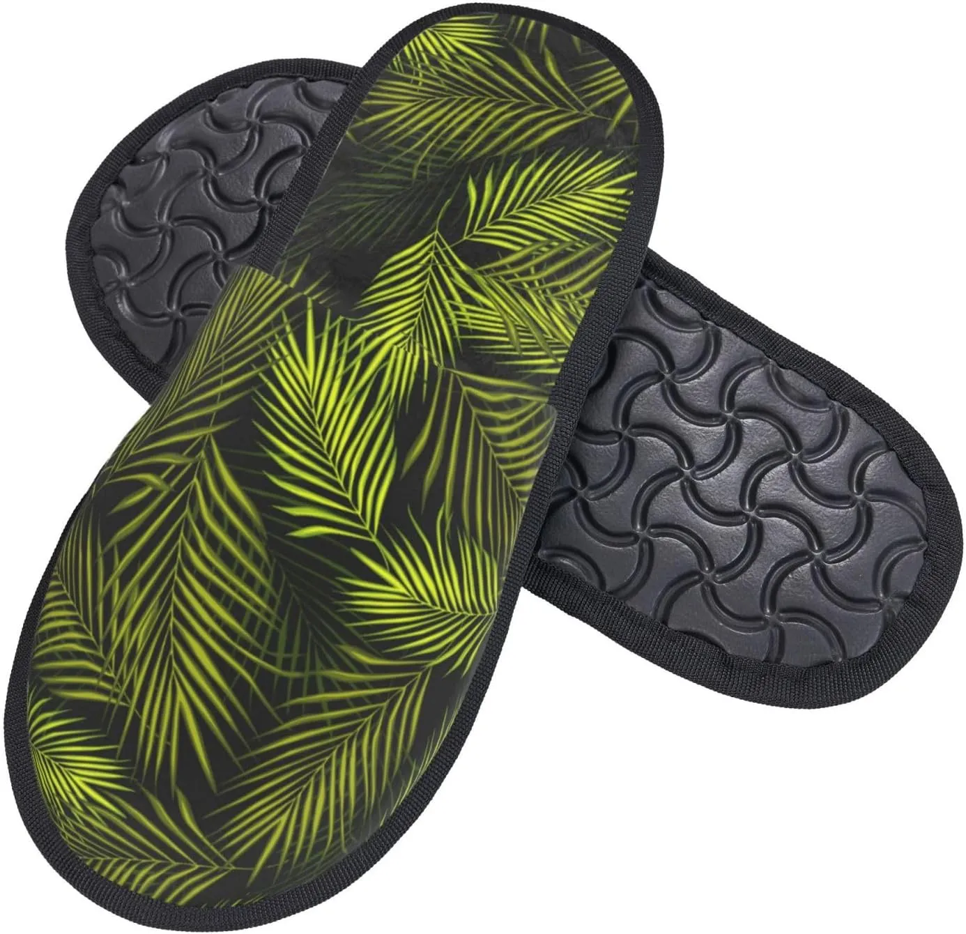 Tropical Palm Leaves Fern Leaf Slippers for Women Fuzzy House Shoes Anti-Skid Sole Indoor Outdoor Slide Slipper ()