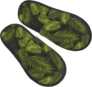 Tropical Palm Leaves Fern Leaf Slippers for Women Fuzzy House Shoes Anti-Skid Sole Indoor Outdoor Slide Slipper ()