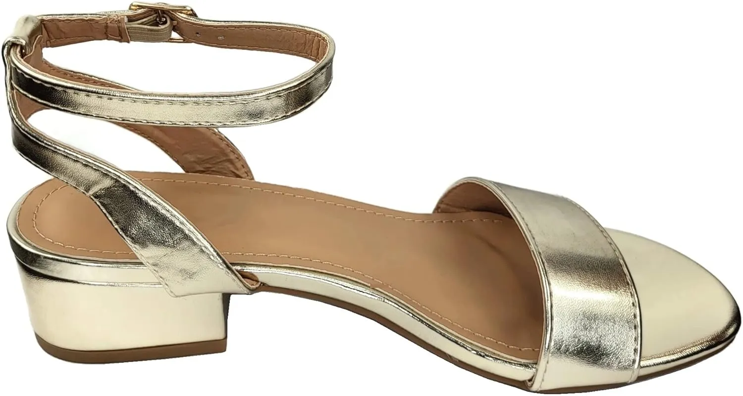 TruFox Open Toe Ankle Strap Low Block Heel Dressy Sandal