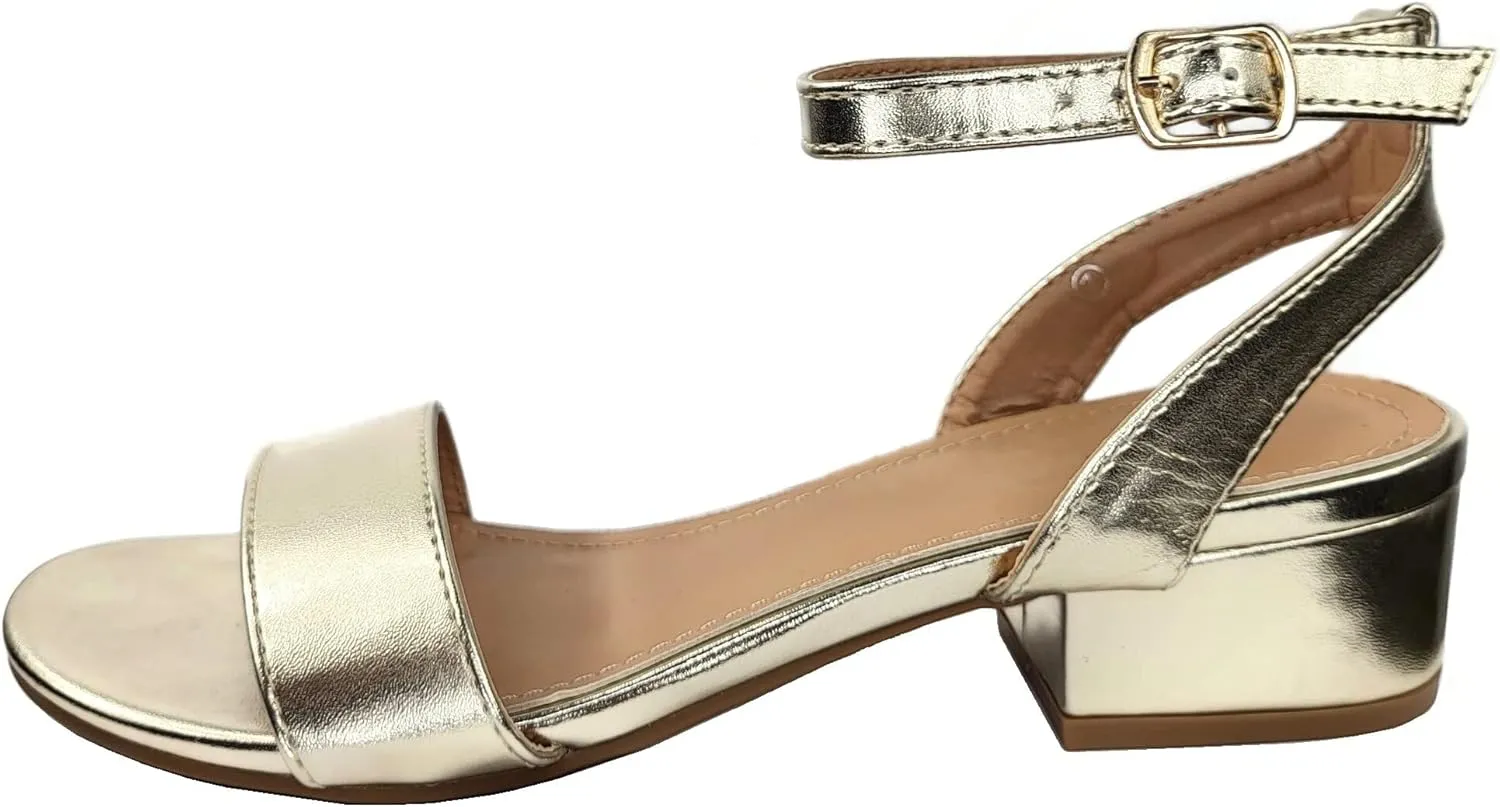 TruFox Open Toe Ankle Strap Low Block Heel Dressy Sandal