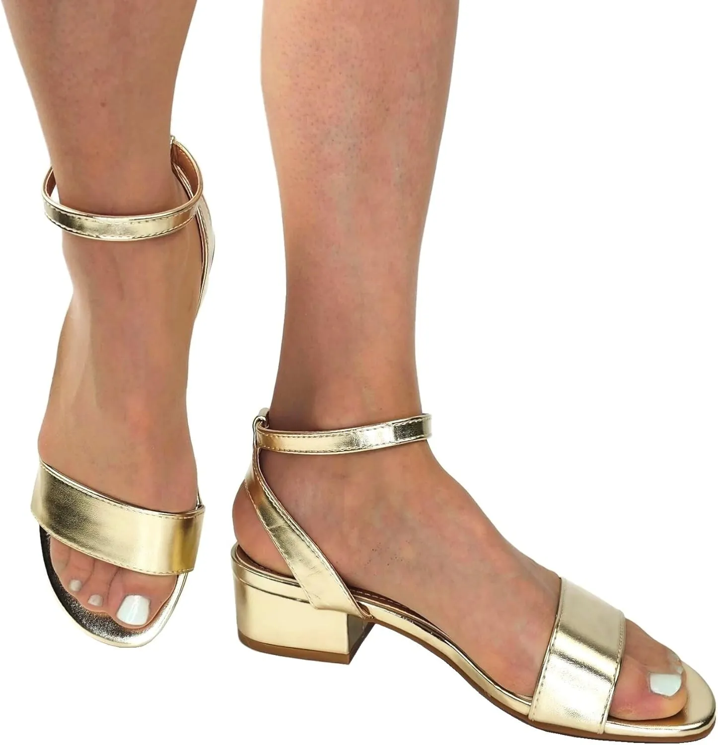 TruFox Open Toe Ankle Strap Low Block Heel Dressy Sandal