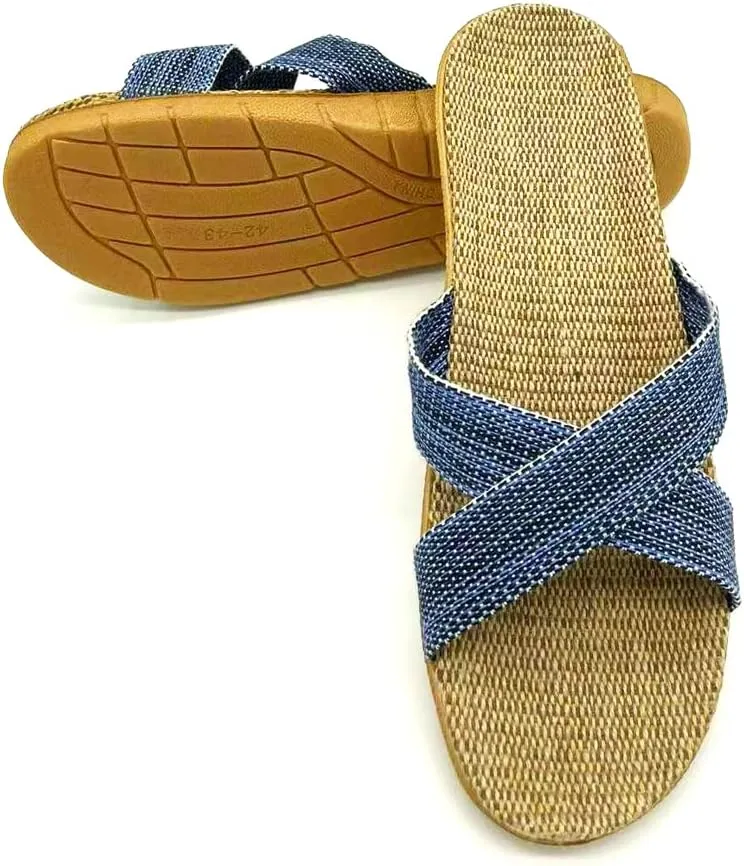 Unisex Home Slippers Flax Men and Women House Slipper Open-Toe Breathable