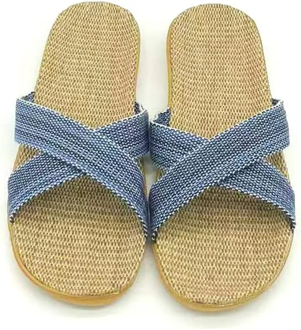 Unisex Home Slippers Flax Men and Women House Slipper Open-Toe Breathable