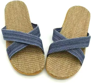Unisex Home Slippers Flax Men and Women House Slipper Open-Toe Breathable