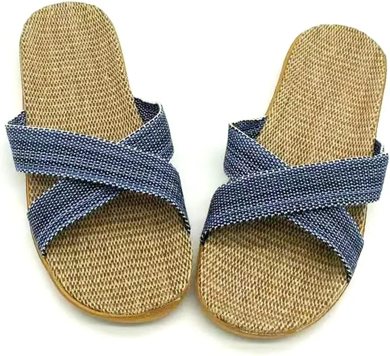 Unisex Home Slippers Flax Men and Women House Slipper Open-Toe Breathable