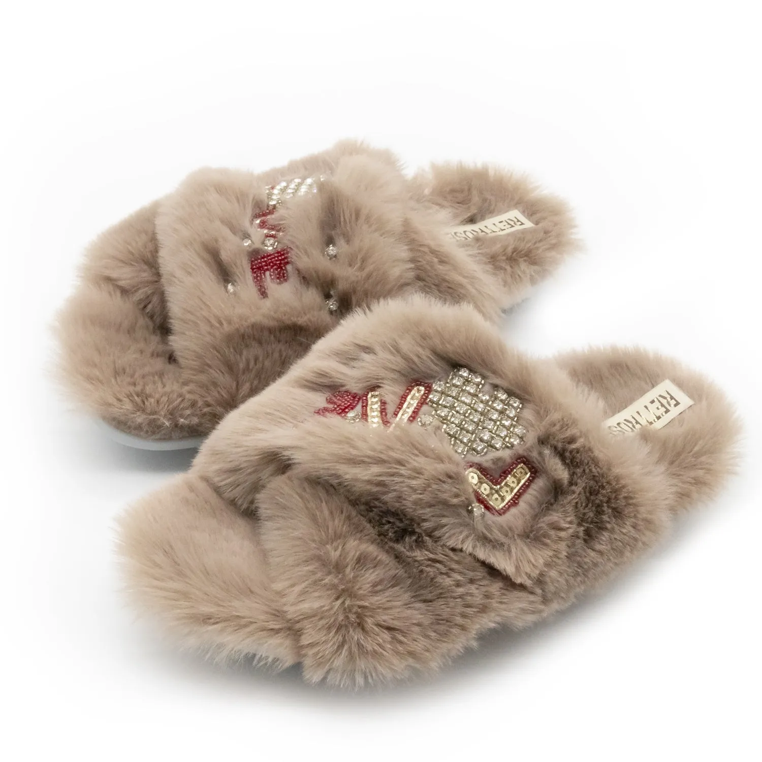 Valentina Luxury Plush Diamanté Embellished Handmade Slipper