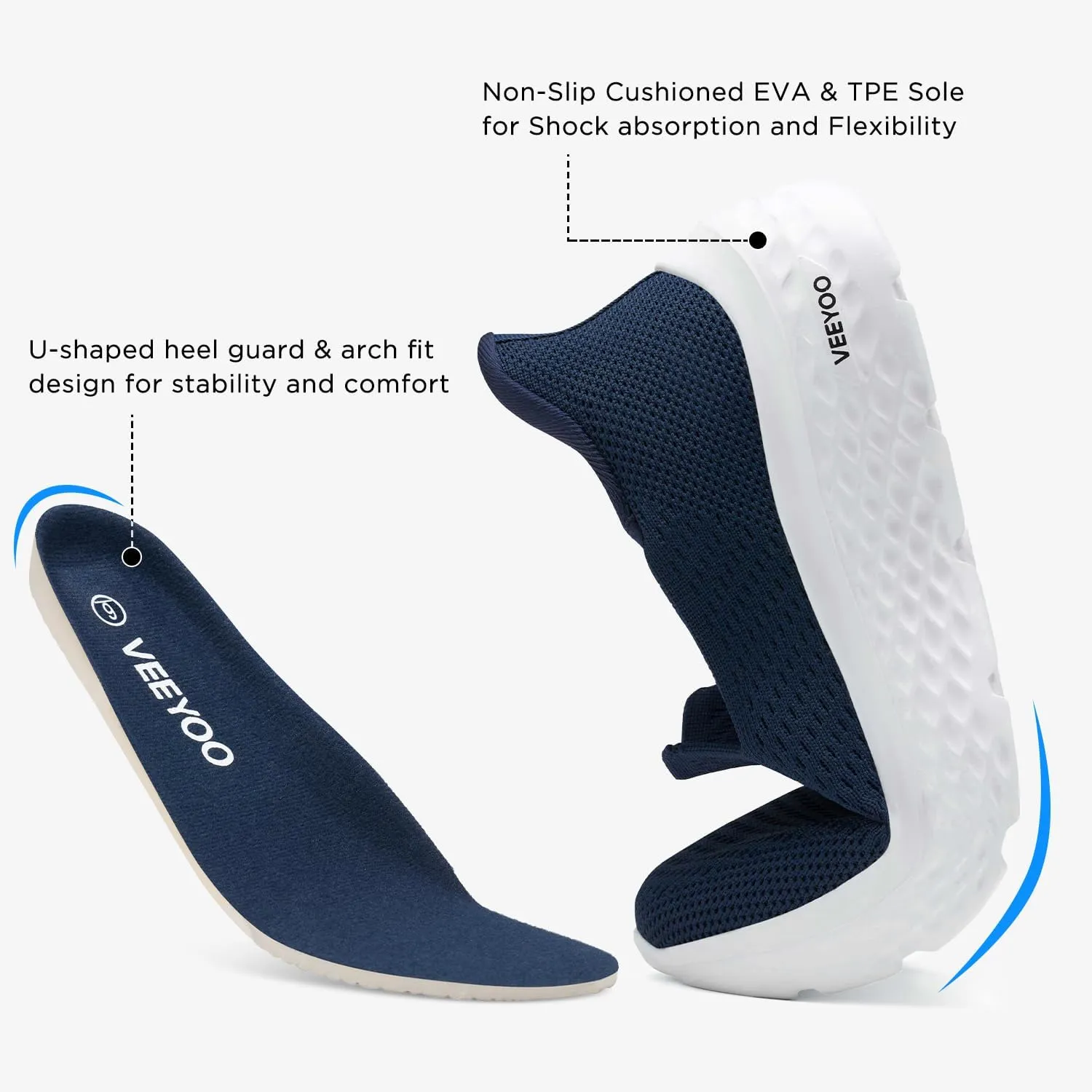 VEEYOO ZURIN Womens Slip On Walking Shoes with Arch Support,Lightweight No Lace Sneakers,Non Slip Breathable Tennis Shoes,Casual Travel Work Shoes