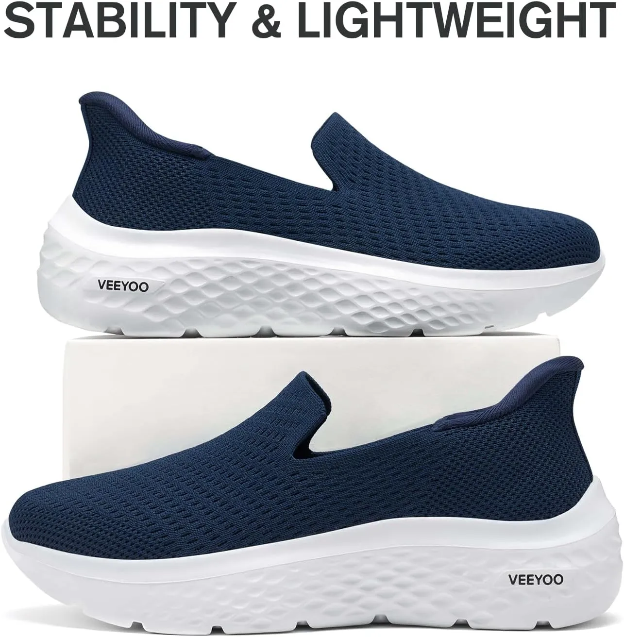 VEEYOO ZURIN Womens Slip On Walking Shoes with Arch Support,Lightweight No Lace Sneakers,Non Slip Breathable Tennis Shoes,Casual Travel Work Shoes