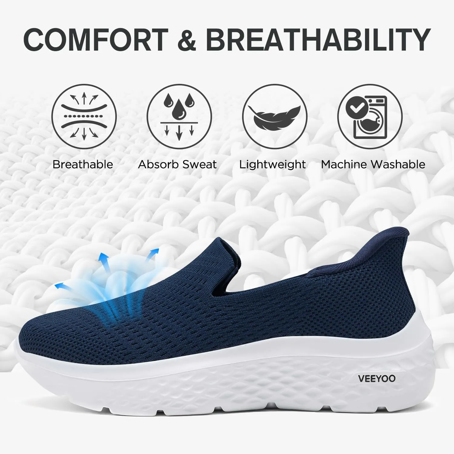 VEEYOO ZURIN Womens Slip On Walking Shoes with Arch Support,Lightweight No Lace Sneakers,Non Slip Breathable Tennis Shoes,Casual Travel Work Shoes