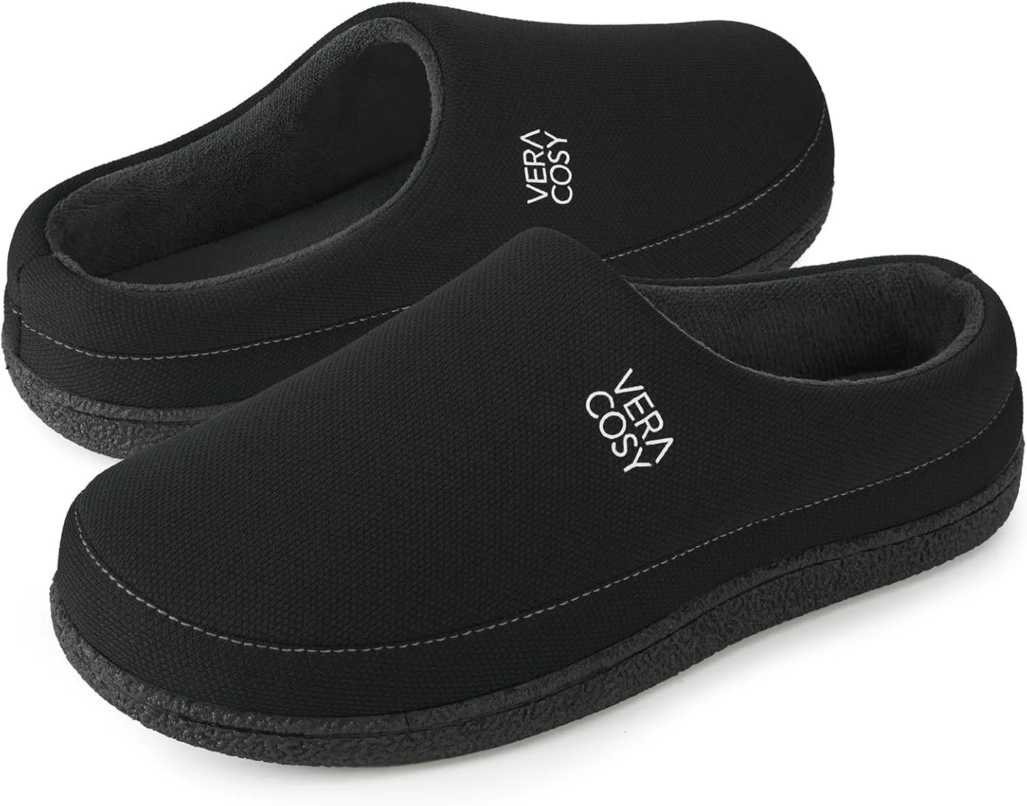 VeraCosy Men's Cozy Knit Slipper Breathable Memory Foam Indoor House Shoes with None Slip Rubber Sole