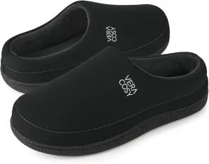VeraCosy Men's Cozy Knit Slipper Breathable Memory Foam Indoor House Shoes with None Slip Rubber Sole