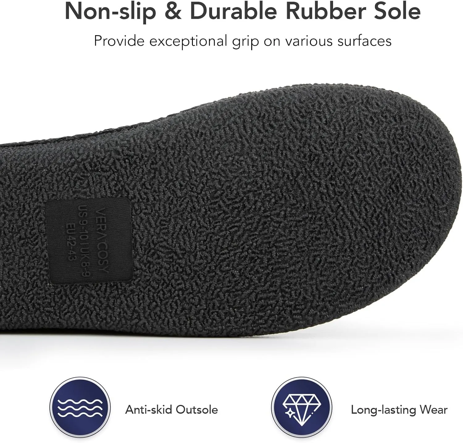 VeraCosy Men's Cozy Knit Slipper Breathable Memory Foam Indoor House Shoes with None Slip Rubber Sole