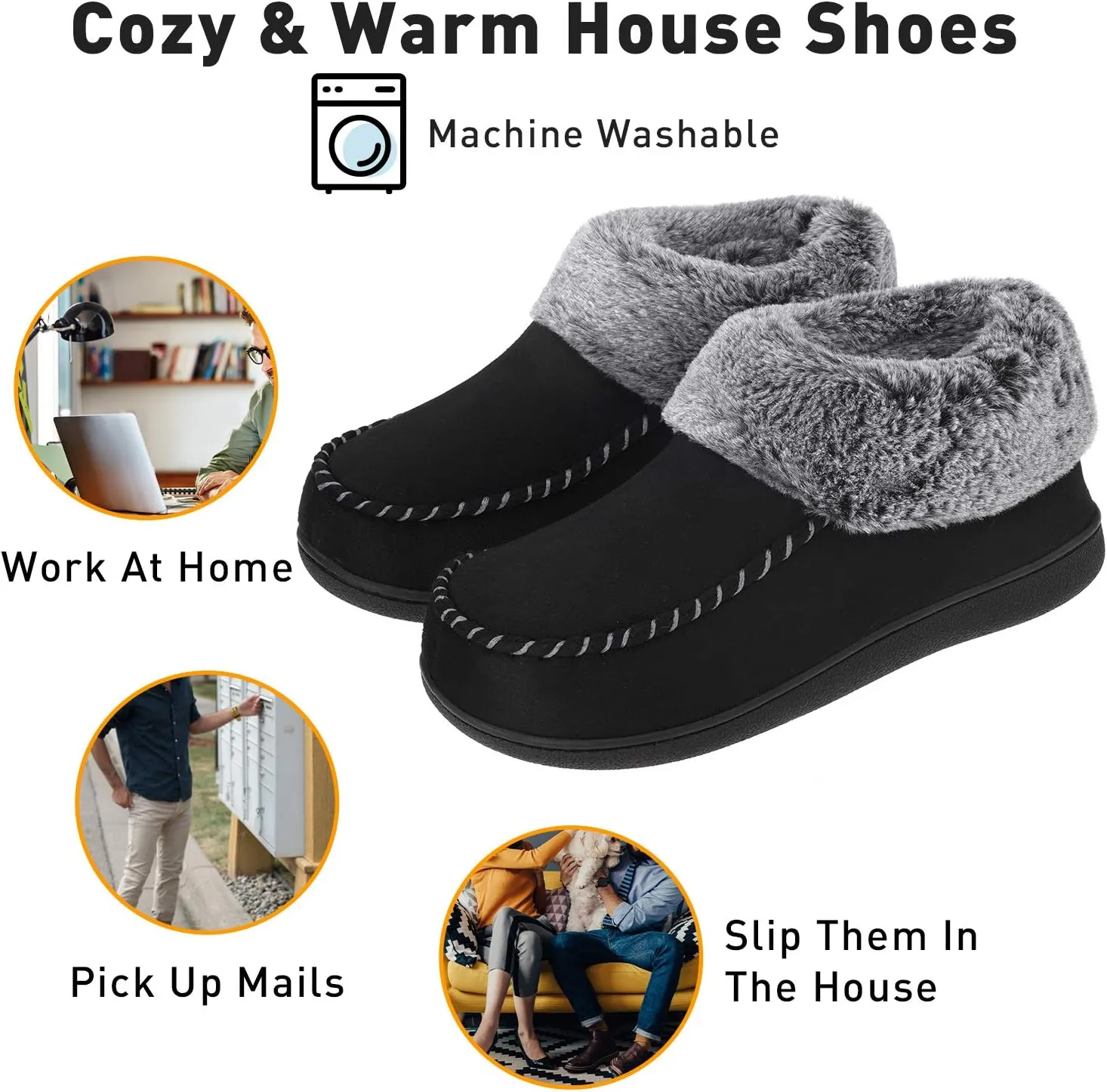 VONMAY Women's Bootie Slippers Suede Moccasin Boots Fuzzy Plush Faux Fur House Shoes Winter Warm Memory Foam Non-slip Indoor Outdoor