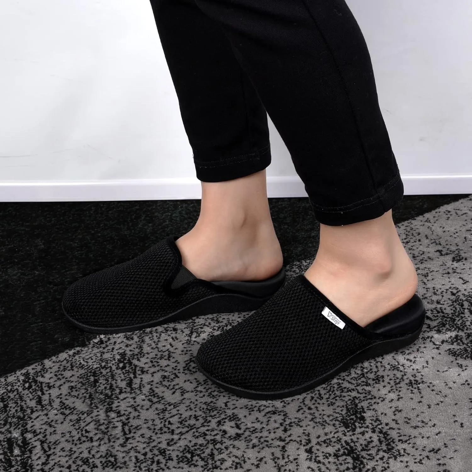 V.Step Breathable Mesh Orthopedic Slippers with Arch Support for Women Men Plantar Fasciitis Orthotic Slip On Mules Indoor Outdoor House Shoes, Black