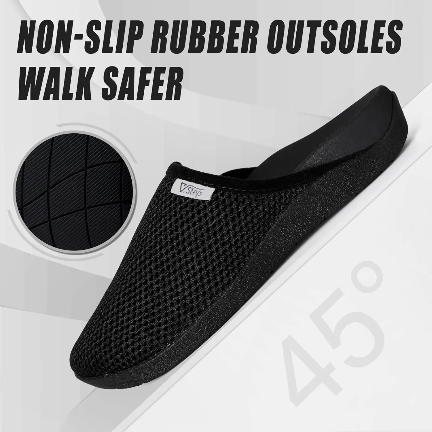 V.Step Breathable Mesh Orthopedic Slippers with Arch Support for Women Men Plantar Fasciitis Orthotic Slip On Mules Indoor Outdoor House Shoes, Black