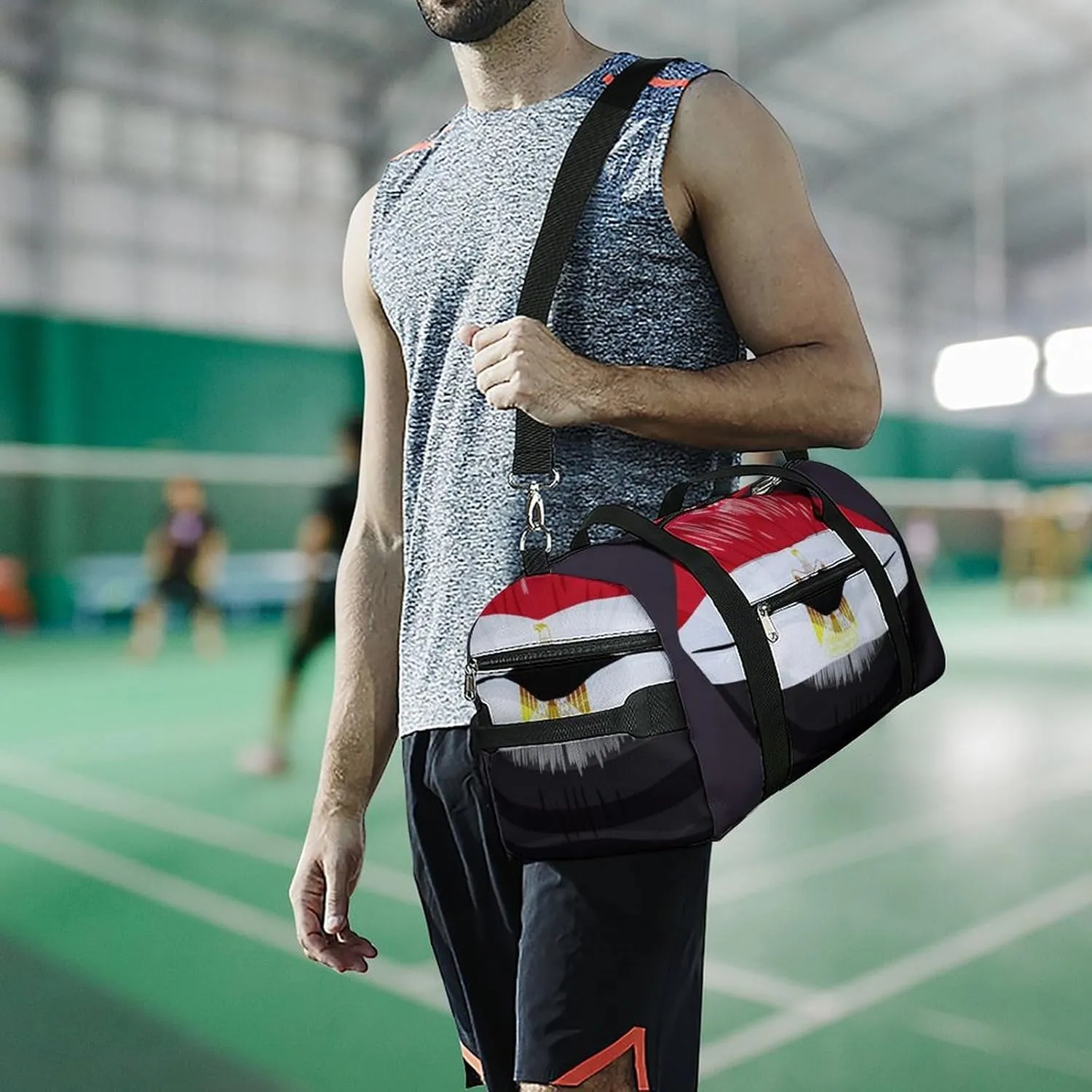 Waterproof Egypt Flag Lips Duffel Bag with Shoe Compartment Lightweight Travel Gym Bag