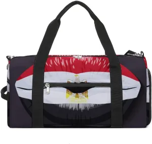 Waterproof Egypt Flag Lips Duffel Bag with Shoe Compartment Lightweight Travel Gym Bag