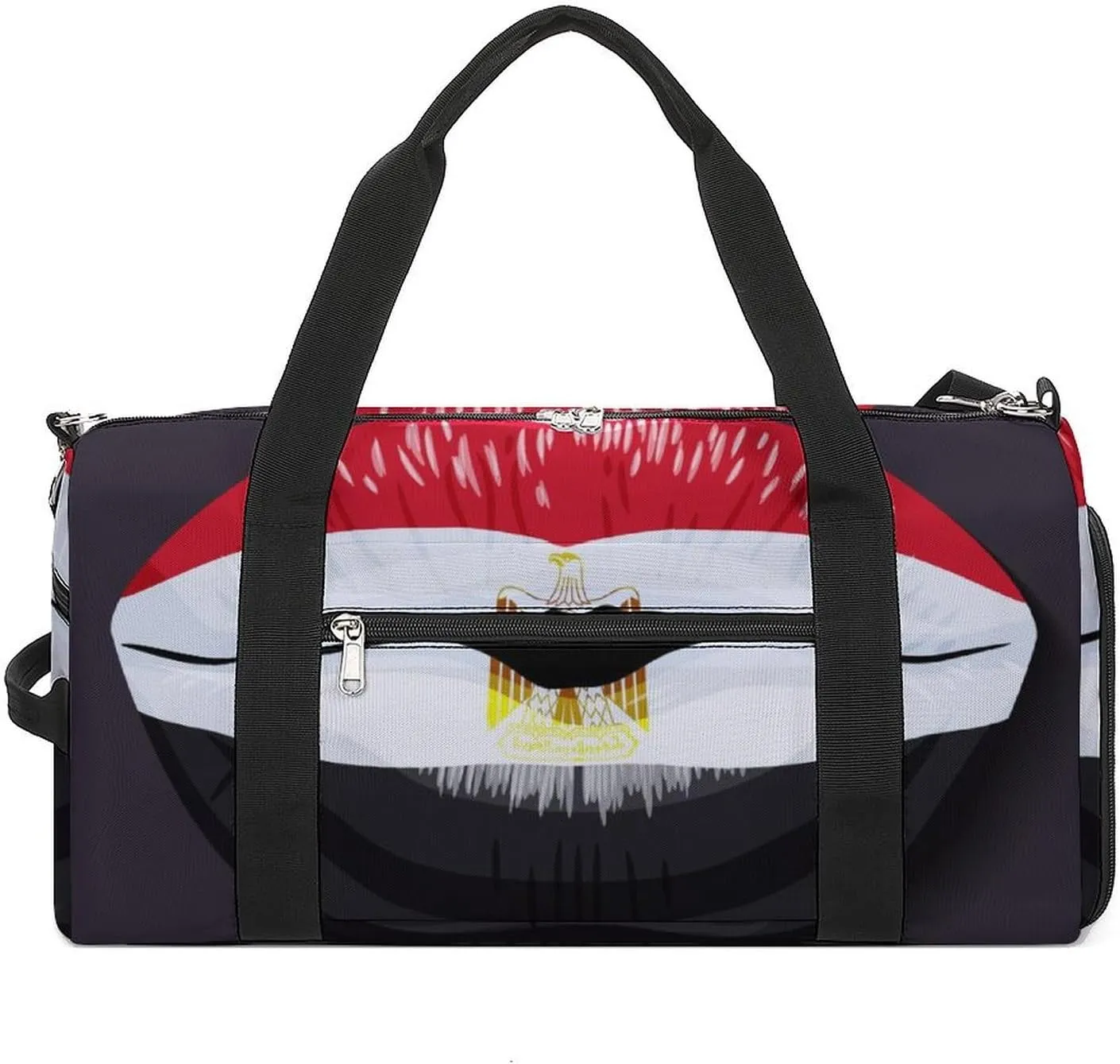 Waterproof Egypt Flag Lips Duffel Bag with Shoe Compartment Lightweight Travel Gym Bag