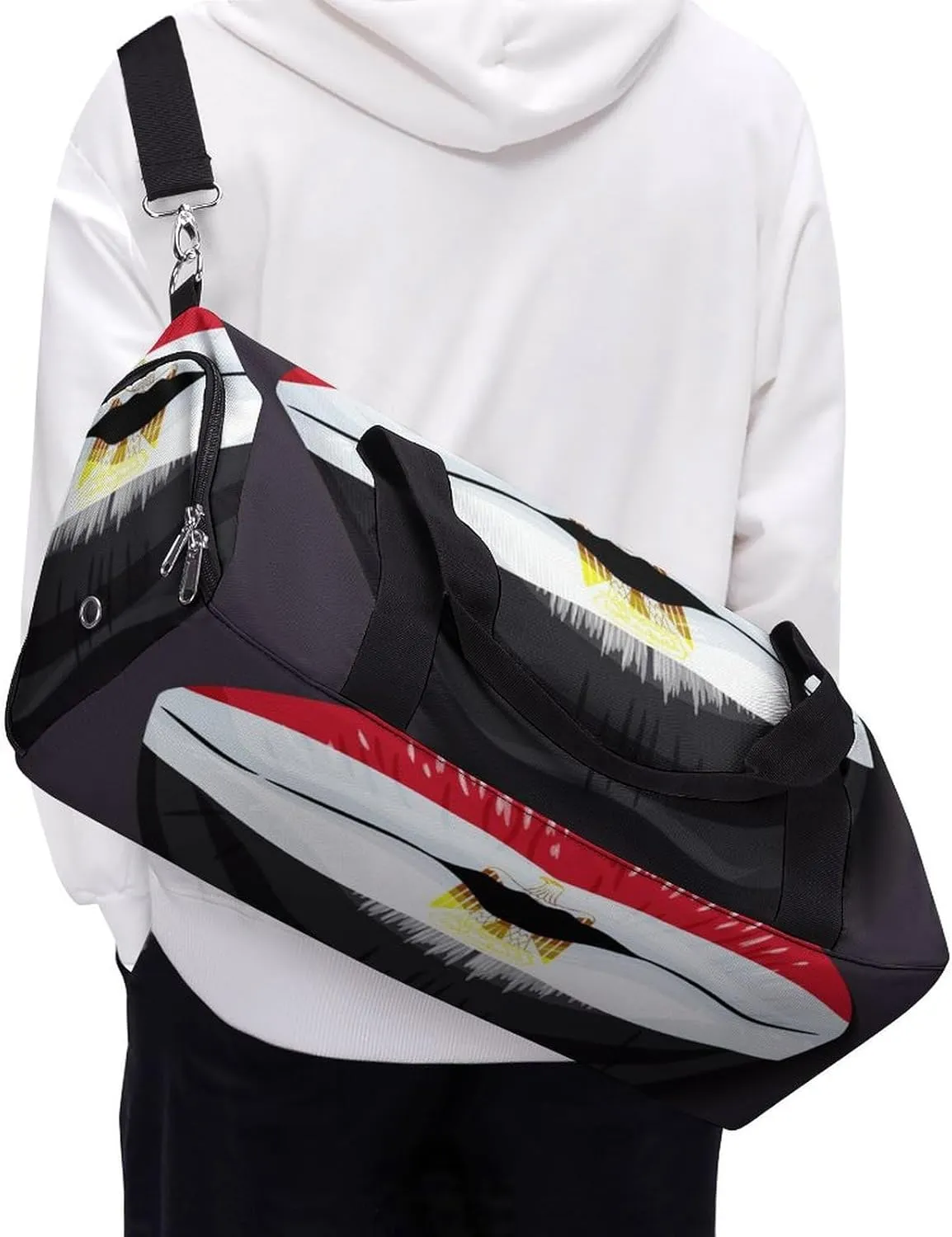 Waterproof Egypt Flag Lips Duffel Bag with Shoe Compartment Lightweight Travel Gym Bag
