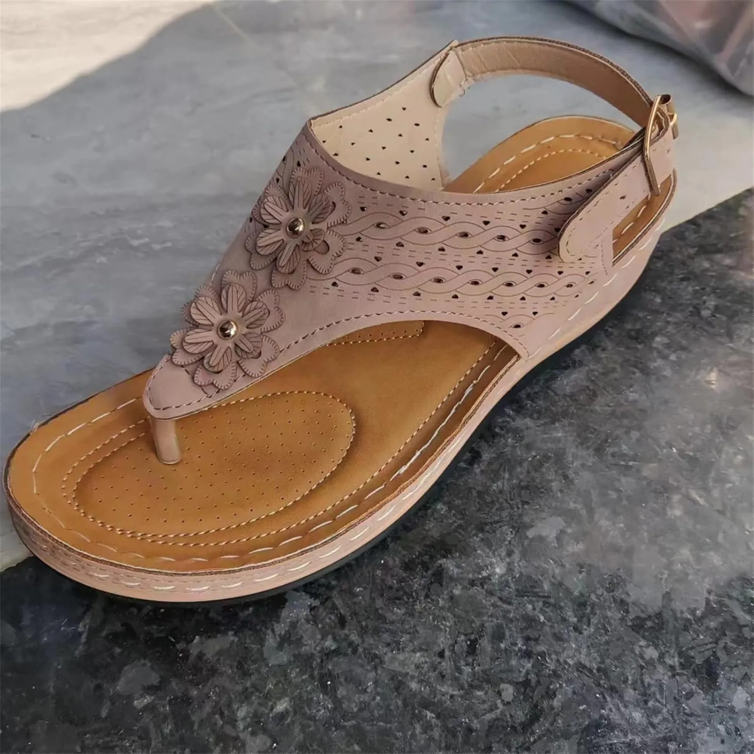 Wedge Orthopedic Sandals for Women Comfortable Non-Slip Flip Flops Soft Cushion Leather Walking Thong Sandals Lightweight Summer Beach Shoes Casual & Dressy Summer Shoes