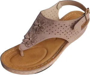 Wedge Orthopedic Sandals for Women Comfortable Non-Slip Flip Flops Soft Cushion Leather Walking Thong Sandals Lightweight Summer Beach Shoes Casual & Dressy Summer Shoes
