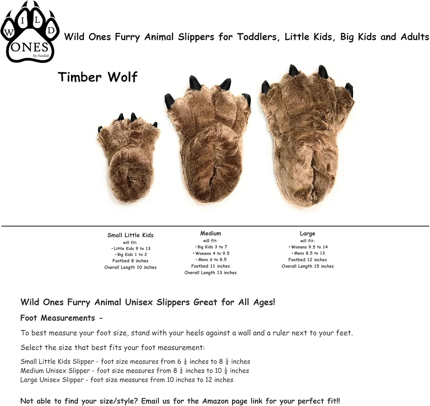 Wild Ones Furry Animal Claw Slippers for Toddlers, Kids and Adults