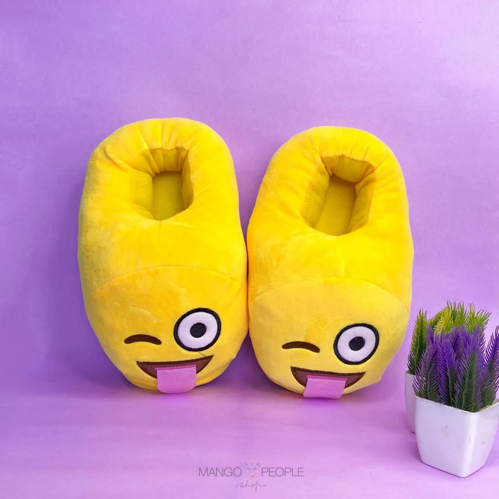 Winking Emoji Plush Slippers
