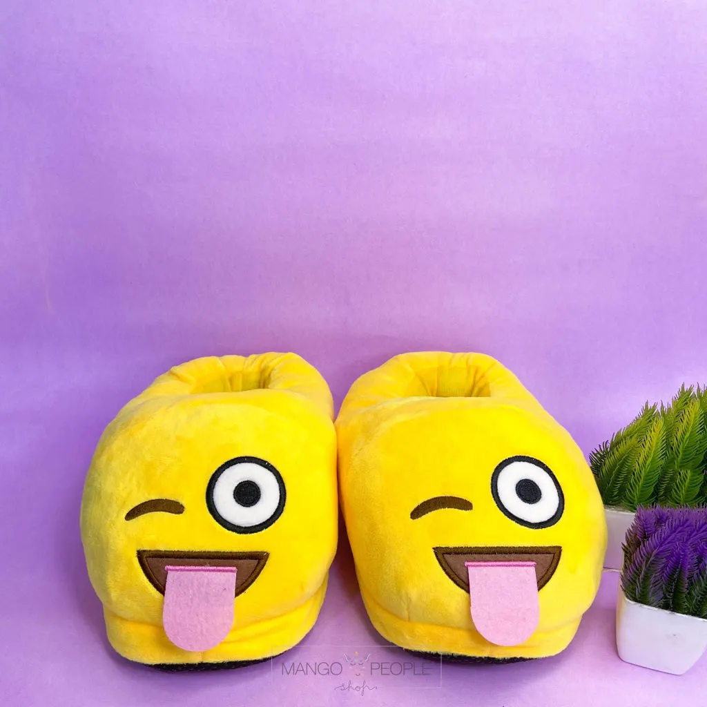 Winking Emoji Plush Slippers