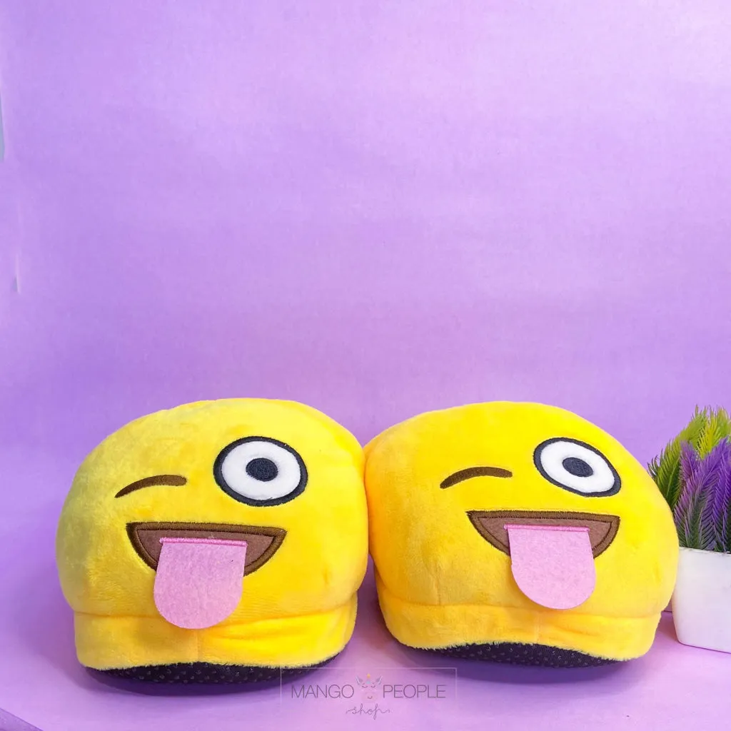 Winking Emoji Plush Slippers