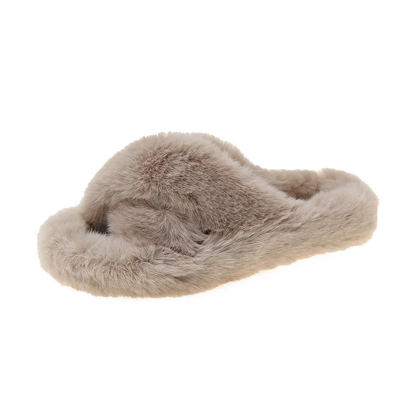 Winter Cross Fur Slipper Women's Fashion Warm Plush Slipper