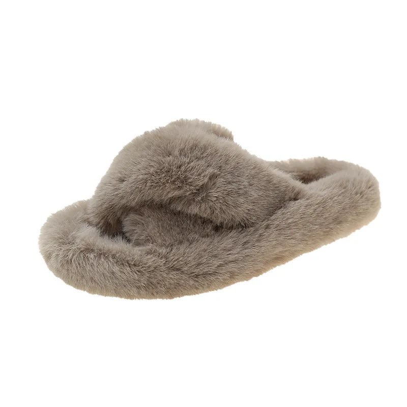 Winter Cross Fur Slipper Women's Fashion Warm Plush Slipper