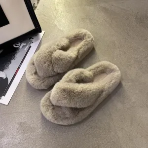 Winter Cross Fur Slipper Women's Fashion Warm Plush Slipper