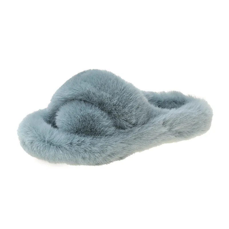 Winter Cross Fur Slipper Women's Fashion Warm Plush Slipper