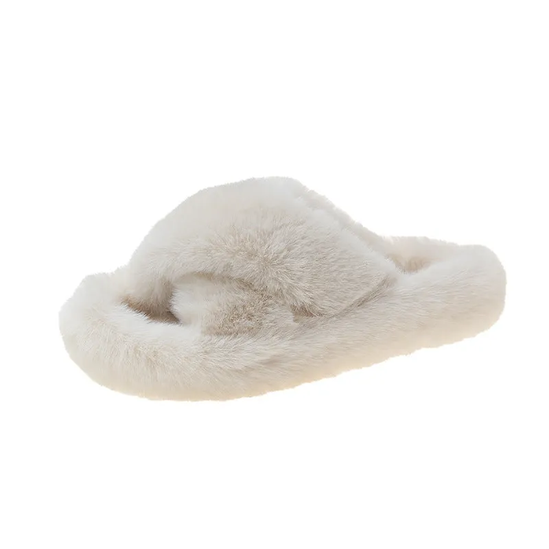 Winter Cross Fur Slipper Women's Fashion Warm Plush Slipper