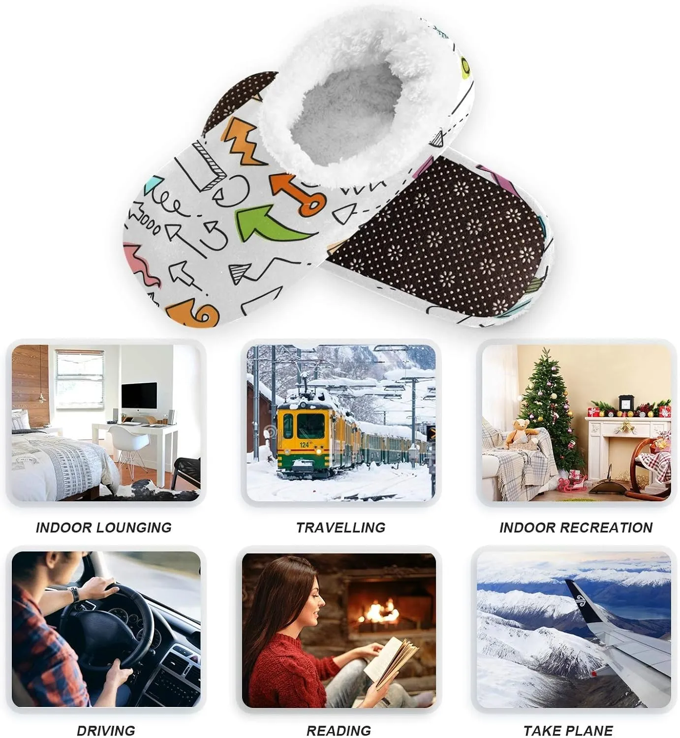 Winter House Slippers for Women/Men with Art Graphic Design Element Cozy Fleece Slippers