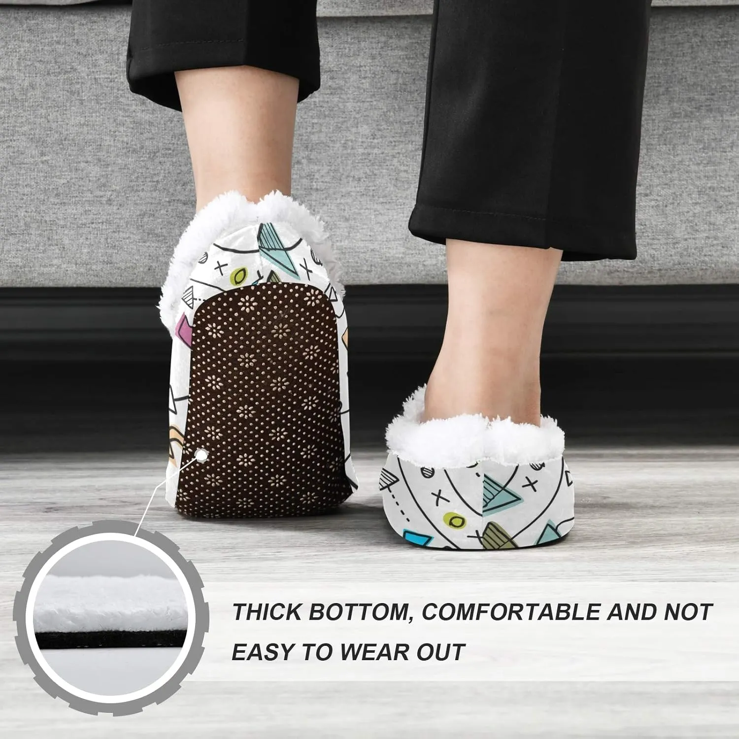 Winter House Slippers for Women/Men with Art Graphic Design Element Cozy Fleece Slippers