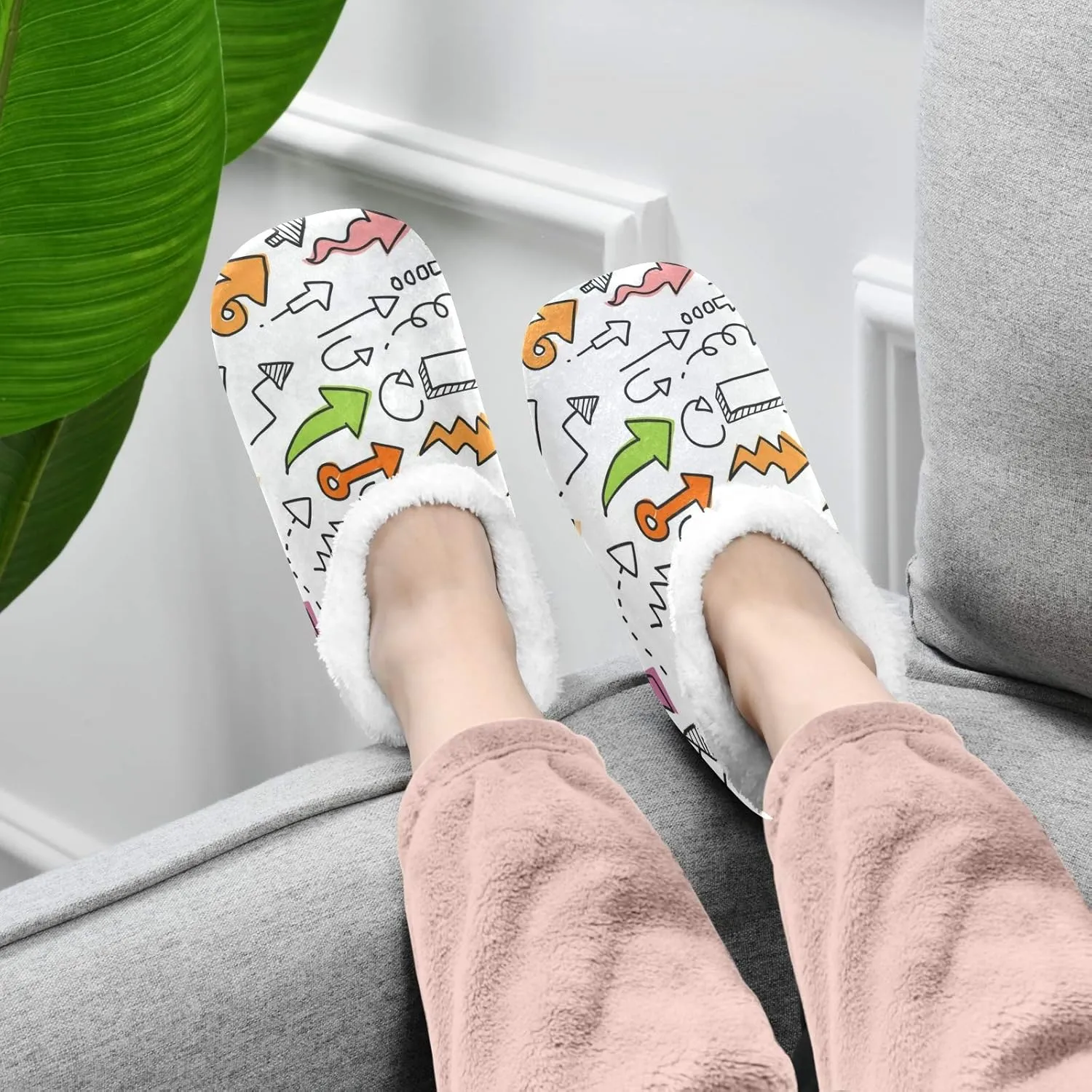 Winter House Slippers for Women/Men with Art Graphic Design Element Cozy Fleece Slippers