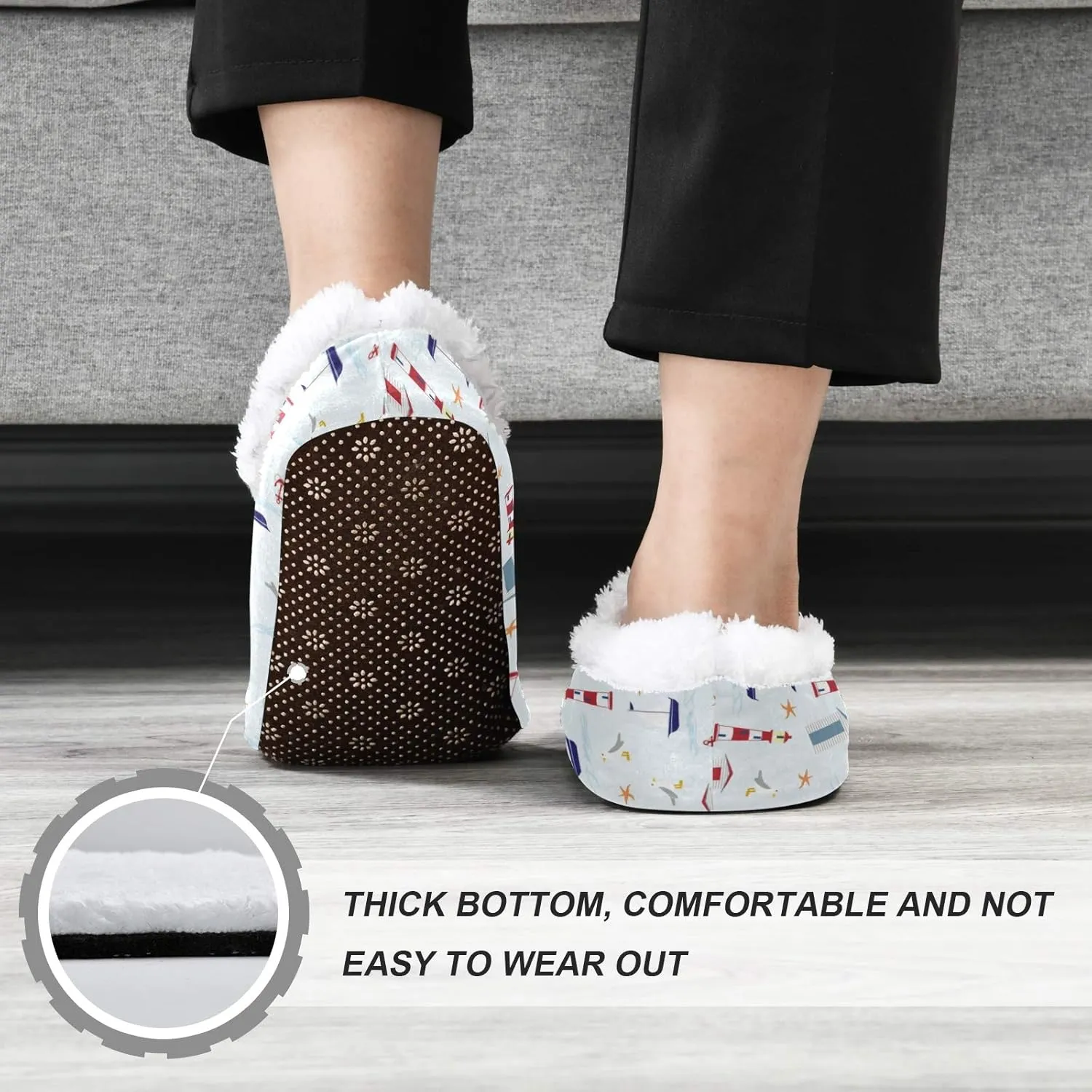 Winter House Slippers for Women/Men with Happy Winter Pug Dog Element Cozy Fleece Slippers