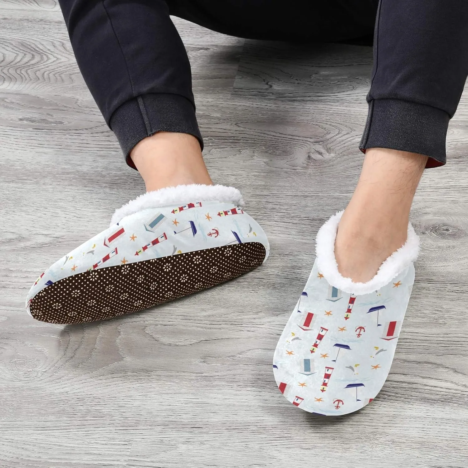 Winter House Slippers for Women/Men with Happy Winter Pug Dog Element Cozy Fleece Slippers