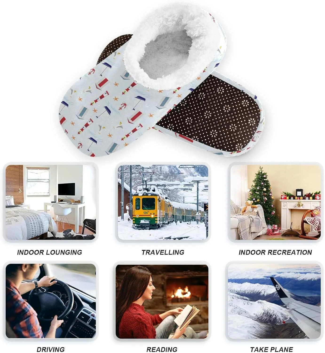 Winter House Slippers for Women/Men with Happy Winter Pug Dog Element Cozy Fleece Slippers