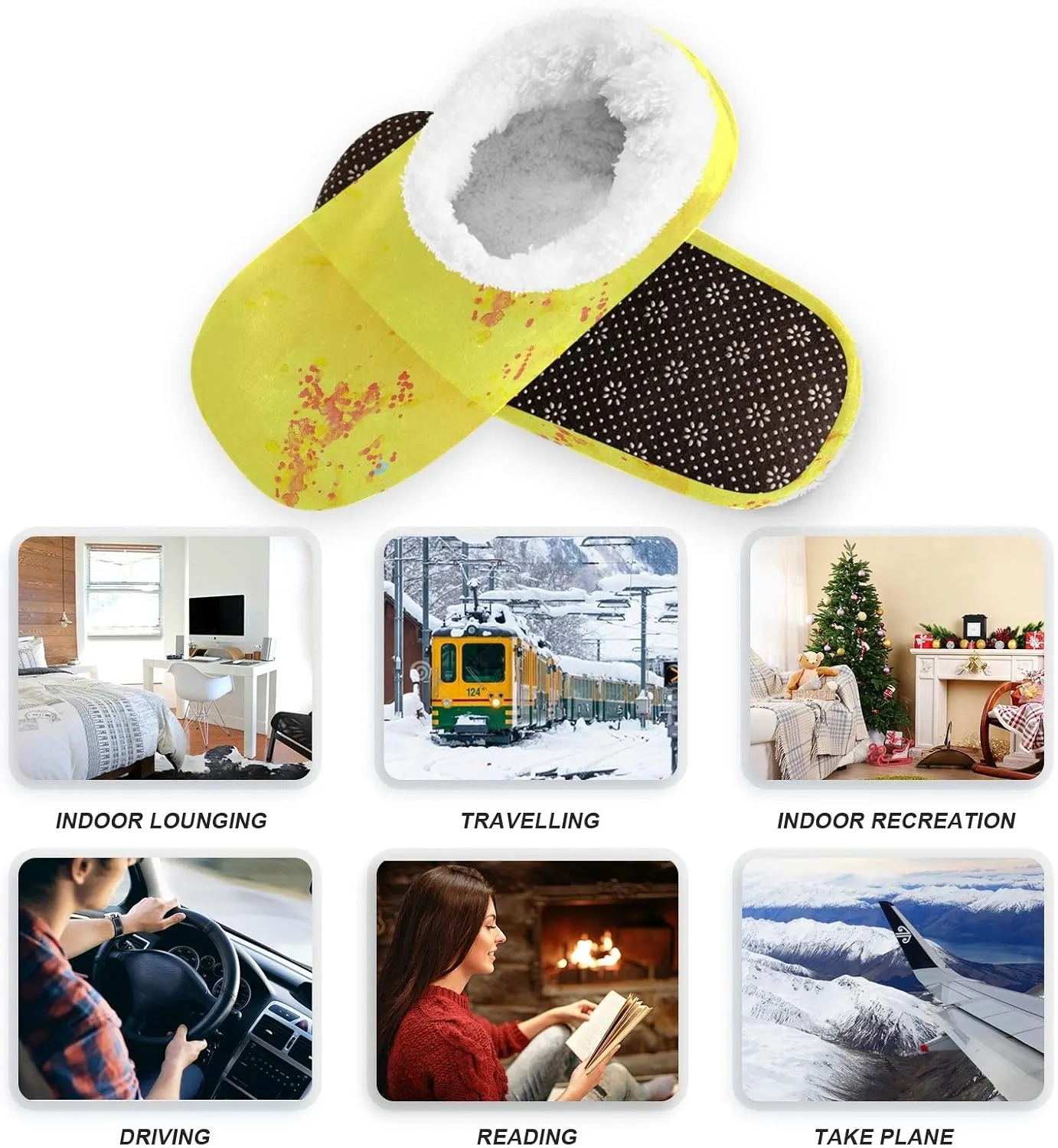 Winter House Slippers for Women/Men with Red And Yellow Autumn Maple Leaves Element Cozy Fleece Slippers
