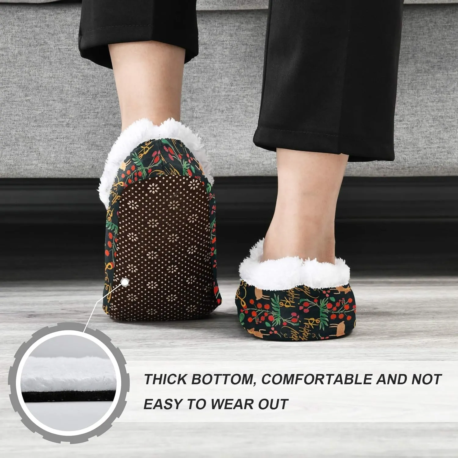 Winter House Slippers for Women/Men with Seamless Pattern with Fall Maple Leaves Element Cozy Fleece Slippers