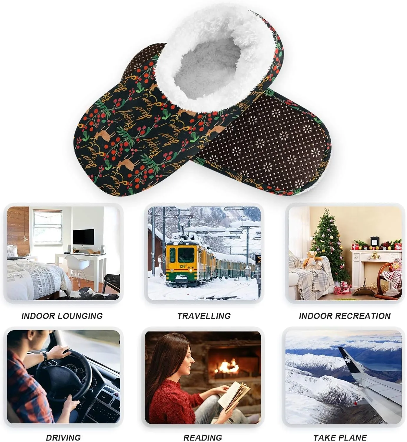 Winter House Slippers for Women/Men with Seamless Pattern with Fall Maple Leaves Element Cozy Fleece Slippers