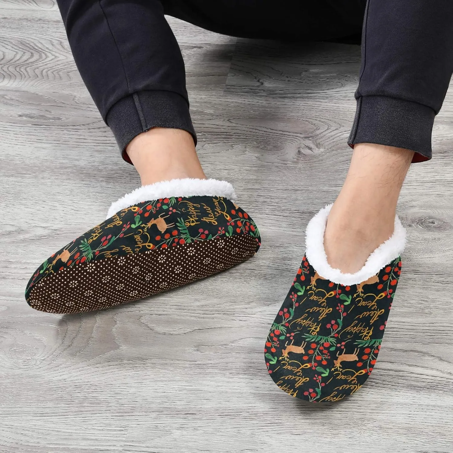 Winter House Slippers for Women/Men with Seamless Pattern with Fall Maple Leaves Element Cozy Fleece Slippers