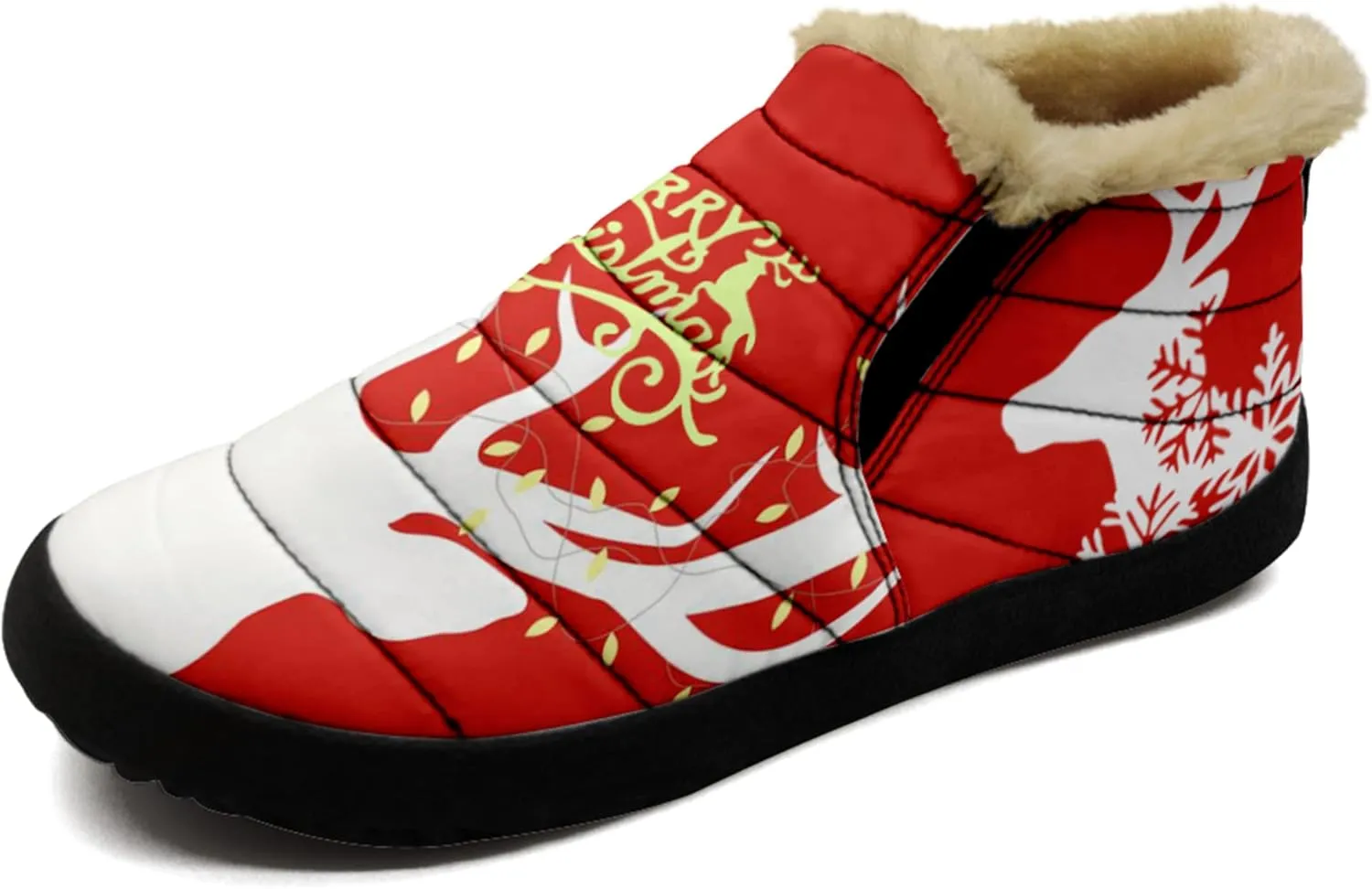Winter Snow Boots for Christmas, Fur Lined Ankle Boots Slip On Outdoor Custom Booties Comfortable Shoes for Women Xmas Gift