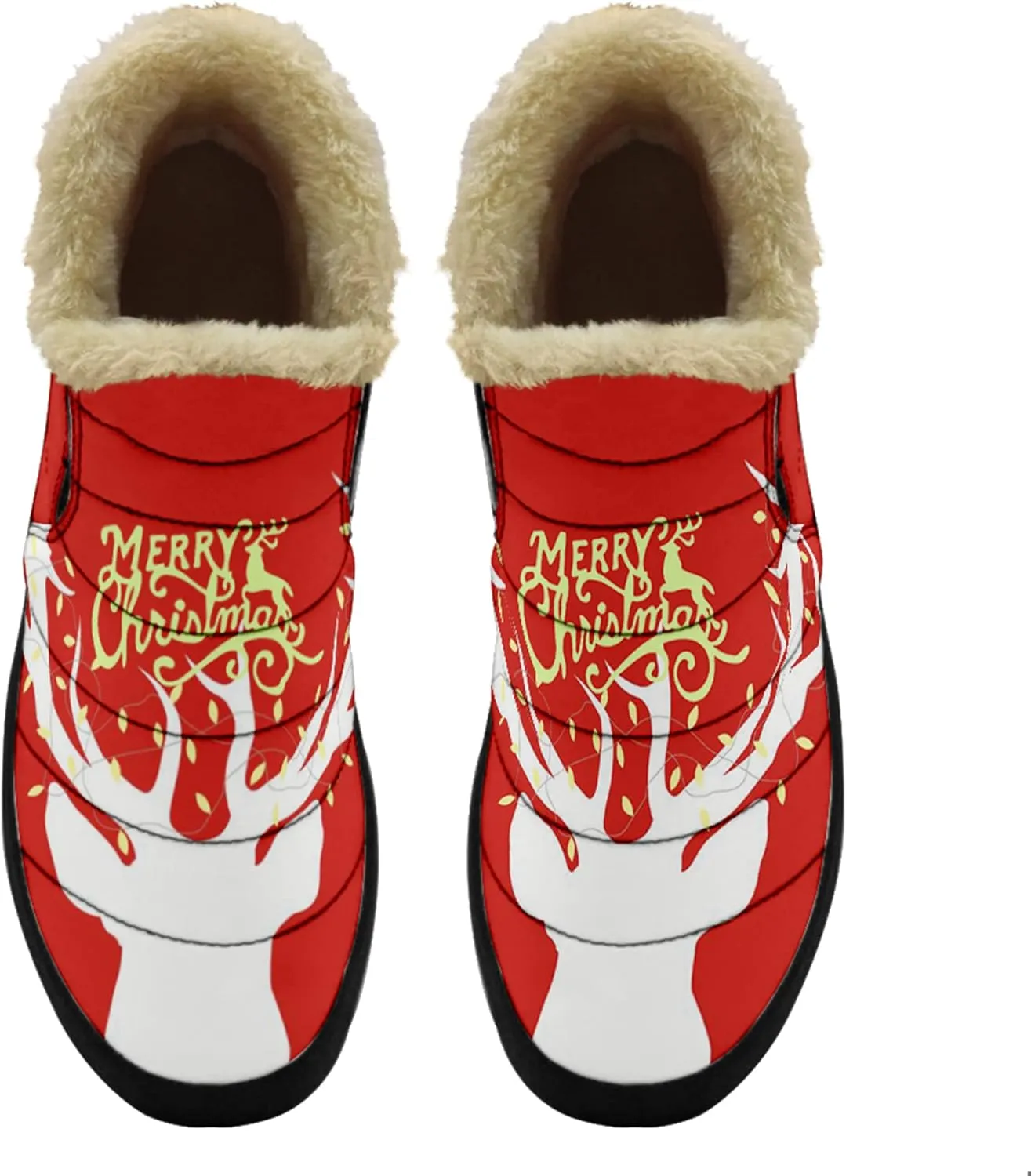 Winter Snow Boots for Christmas, Fur Lined Ankle Boots Slip On Outdoor Custom Booties Comfortable Shoes for Women Xmas Gift