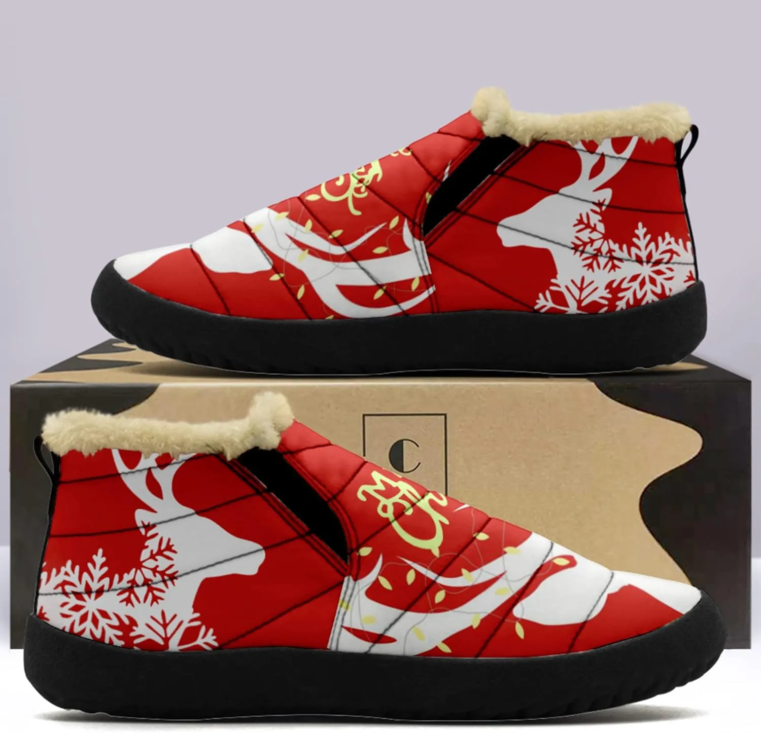 Winter Snow Boots for Christmas, Fur Lined Ankle Boots Slip On Outdoor Custom Booties Comfortable Shoes for Women Xmas Gift