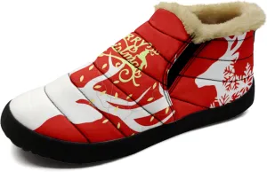 Winter Snow Boots for Christmas, Fur Lined Ankle Boots Slip On Outdoor Custom Booties Comfortable Shoes for Women Xmas Gift